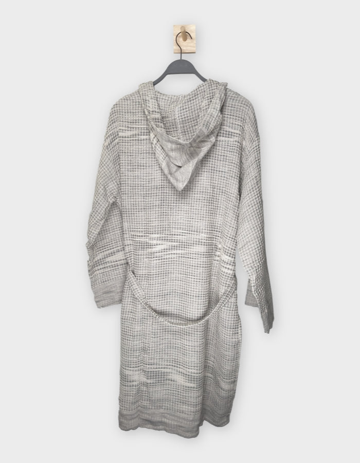 Hooded Bathrobe - Back - Waffle / Gray