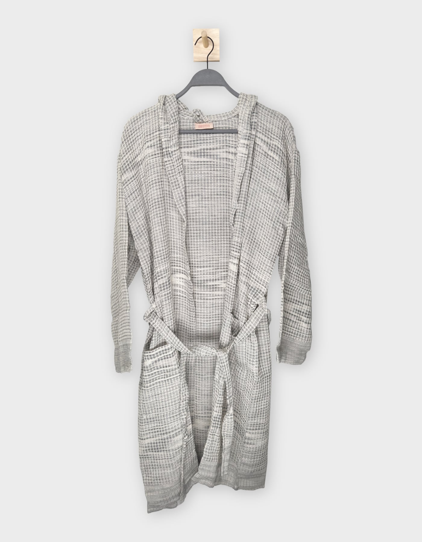 Hooded Bathrobe - Front - Waffle / Gray